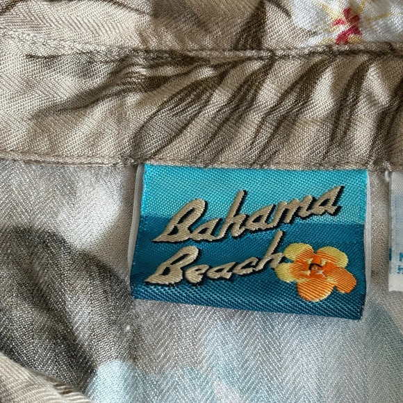 Bahama Beach Womens Blouse Tropical Beige Short Sleeve Collared Button Up XL - Picture 11 of 13